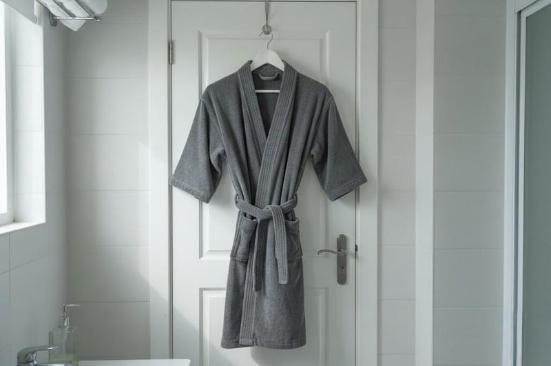 Ambrosia Terry Bathrobe Medium Luxor Unisex Dark Grey - 100% Cotton - Image 5